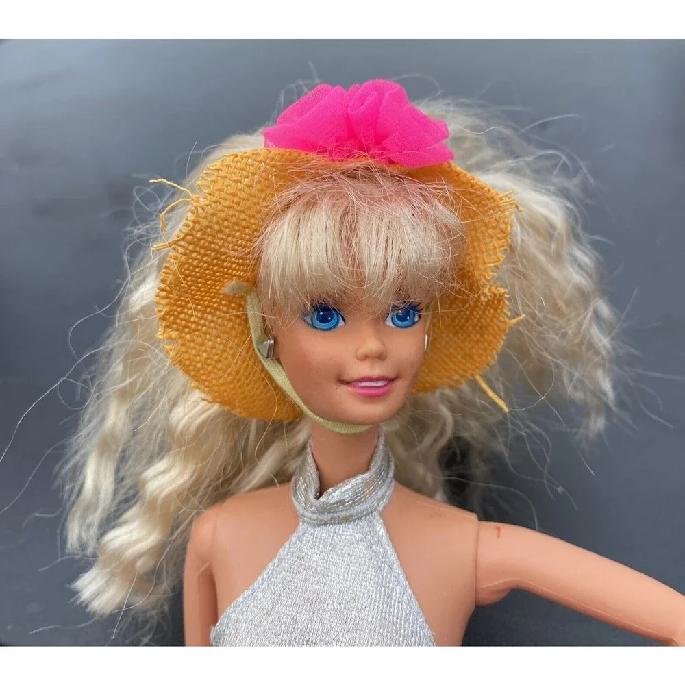 Vintage Lot of 2 Straw Hats with Flower Detail for Barbie‎ Dolls - HATS ONLY